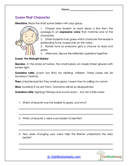 Guess That Character Worksheet