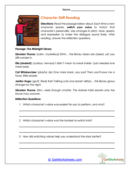 Character Shift Reading Worksheet