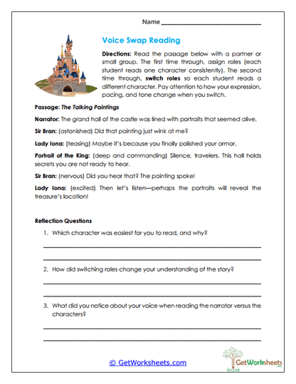 Voice Swap Reading Worksheet