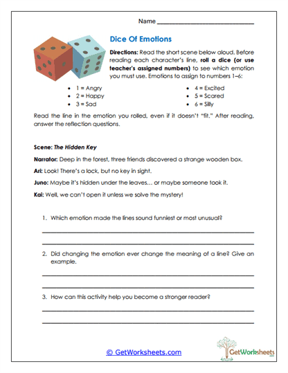Dice of Emotions Worksheet