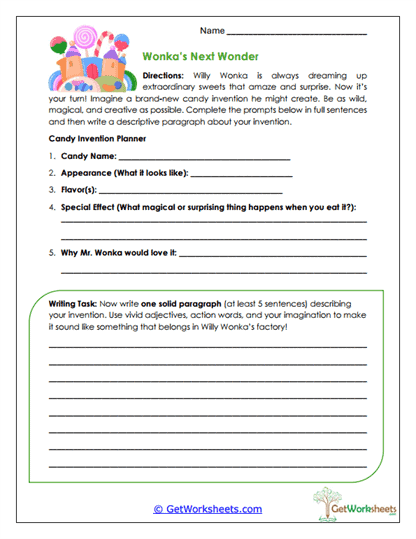 Wonka's Next Wonder Worksheet