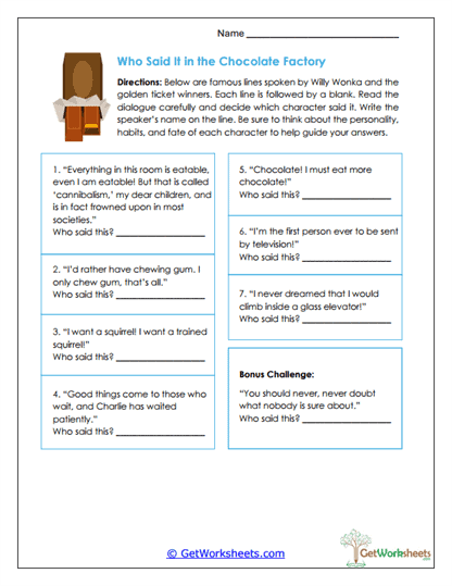 Who Said It Worksheet