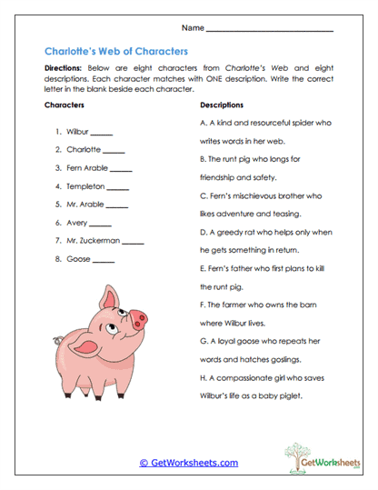 Character Matching Worksheet
