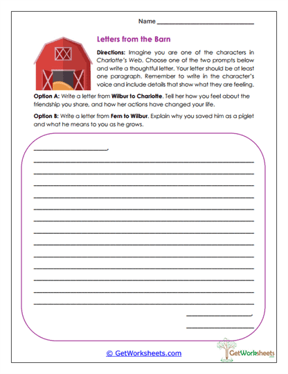 Character Letter Writing Worksheet