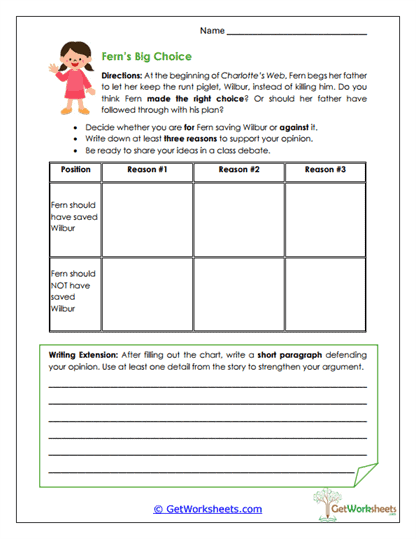 Opinion Writing Chart Worksheet