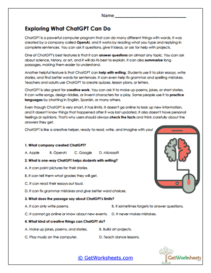 ChatGPT Activities Worksheets