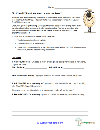 ChatGPT in the Classroom Worksheet