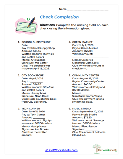 Missing Check Fields Worksheet