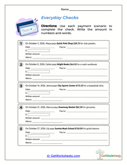 Everyday Payment Check Worksheet
