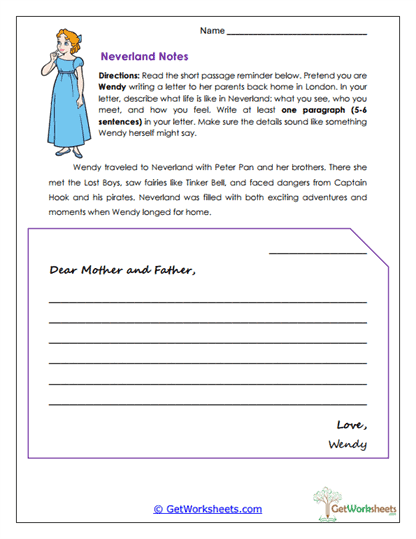Neverland Letter Worksheet