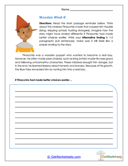 Pinocchio Alternative Ending Worksheet