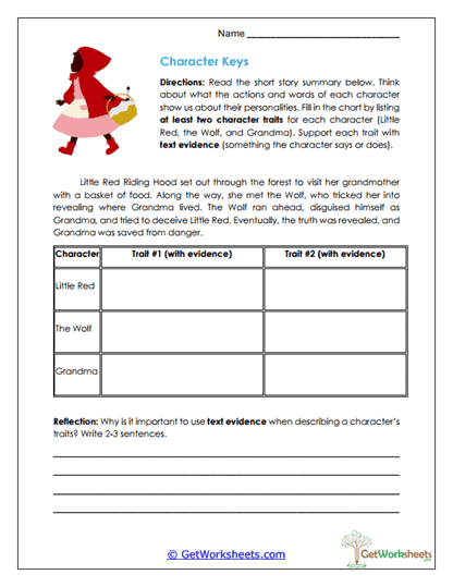 Character Traits Chart Worksheet