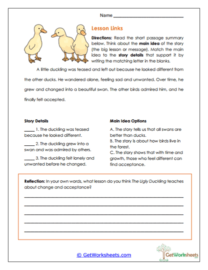 Main Idea Match Worksheet