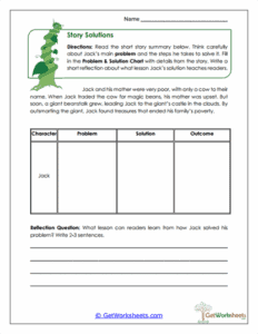 Problem-Solution Chart Worksheet - Story Structure Skills