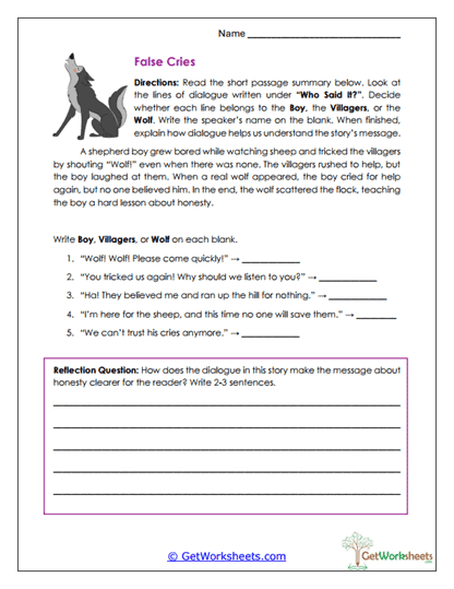 Dialogue Identification Worksheet