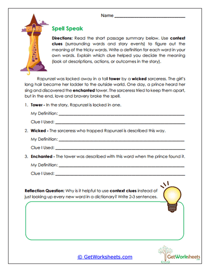 Context Clue Meanings Worksheet