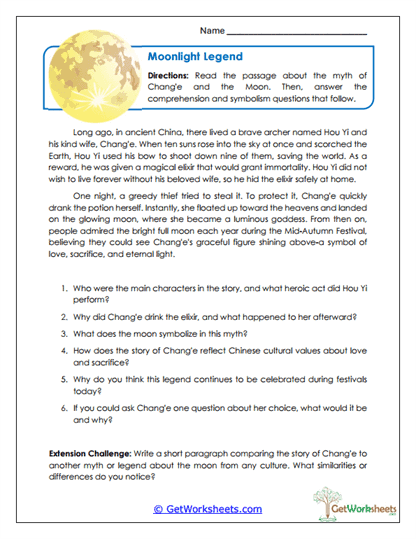 Moonlight Legend Worksheet
