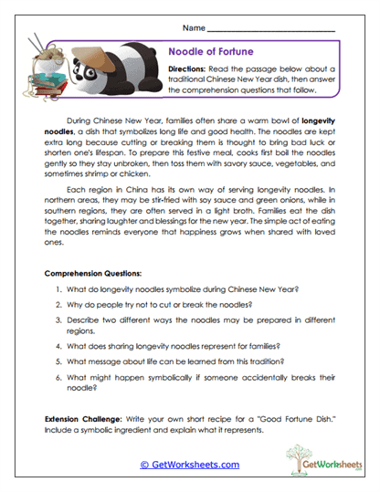 Noodle of Fortune Worksheet