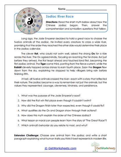 Zodiac River Race Worksheet