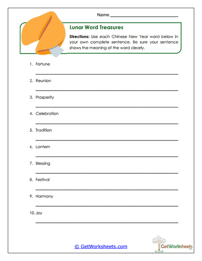 Lunar Word Treasures Worksheet