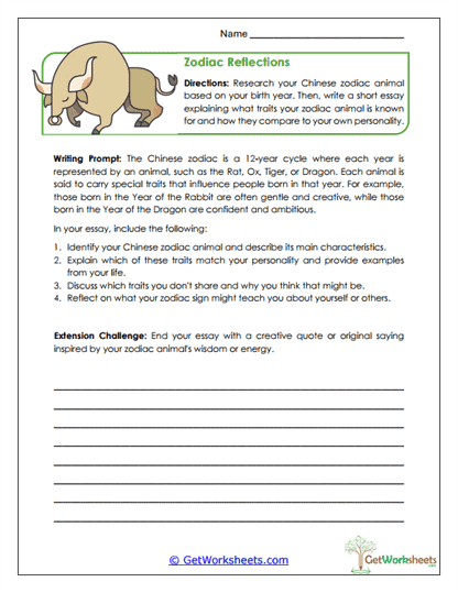 Zodiac Reflections Worksheet