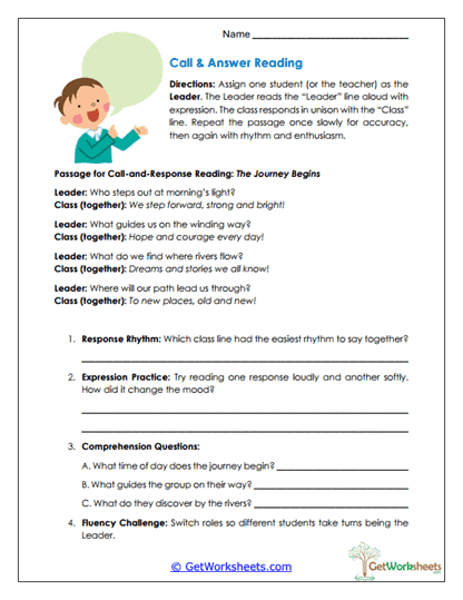 Call and Answer Reading Worksheet