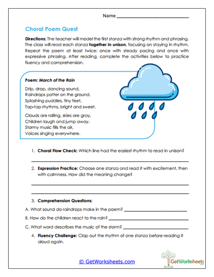 Choral Poem Quest Worksheet
