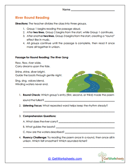 River Round Reading Worksheet