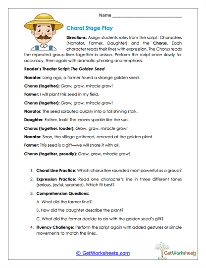 Choral Stage Play Worksheet