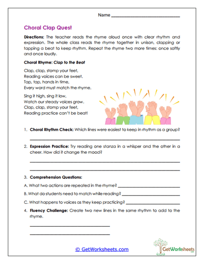 Choral Clap Quest Worksheet