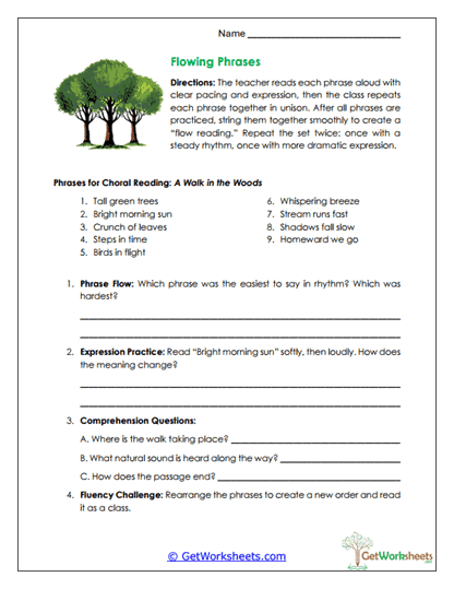 Flowing Phrases Worksheet