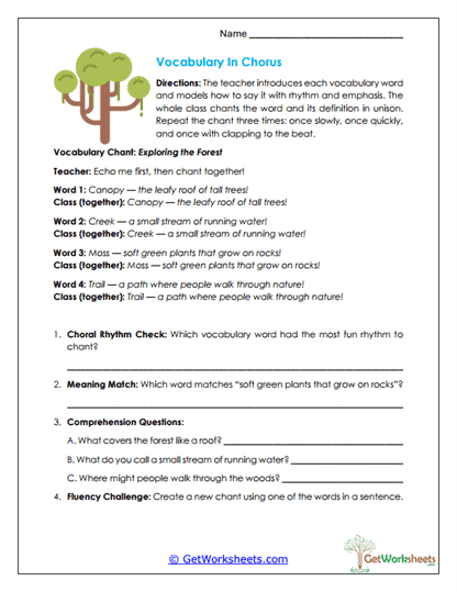 Vocabulary in Chorus Worksheet