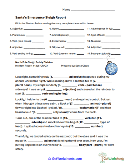 Santa's Emergency Sleigh Report Worksheet