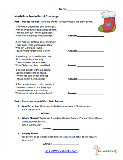 North Pole Puzzles Worksheet