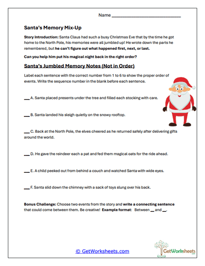 Memory Sleigh Mix Worksheet