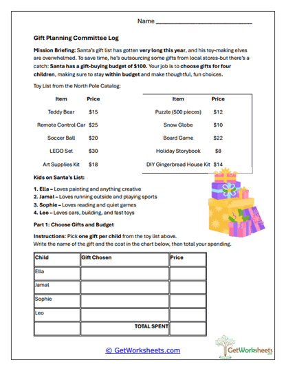 Gift Planning Committee Log Worksheet