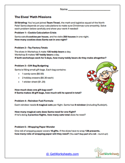 Elves' Math Lab Worksheet