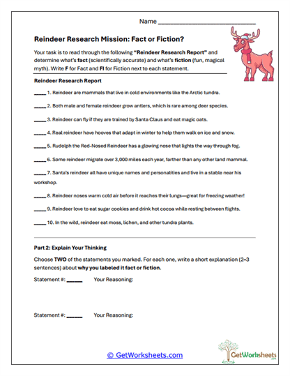 Reindeer Riddle Games Worksheet