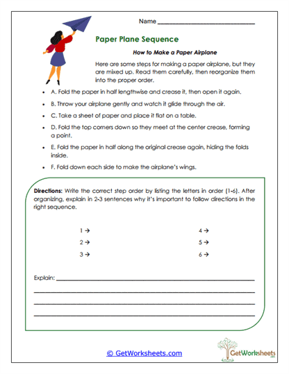 Paper Plane Sequence Worksheet