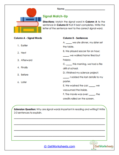 Signal Match-Up Worksheet