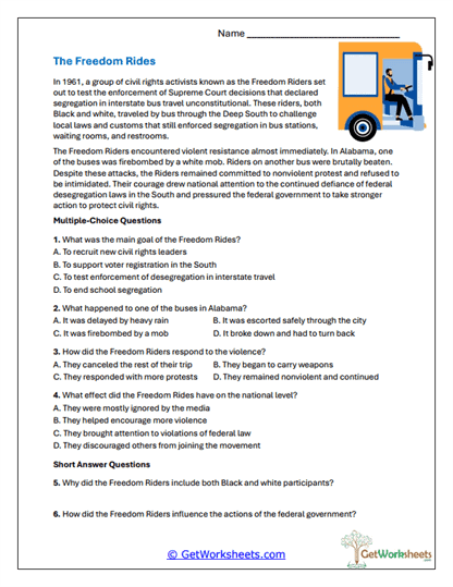 Civil Rights Movement Worksheets