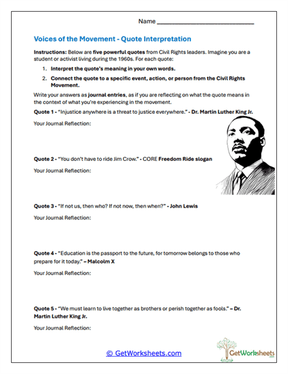 Voices of the Movement Worksheet