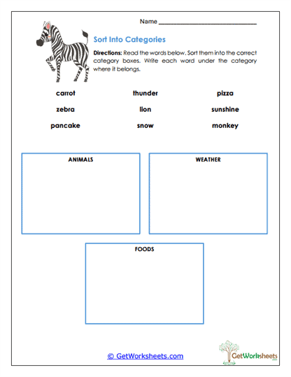 Category Sorter Worksheet