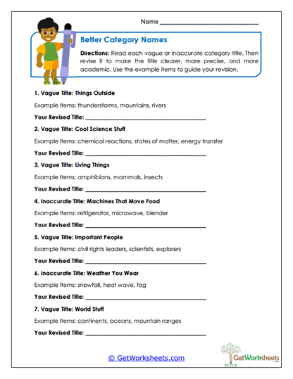 Category Name Builder Worksheet