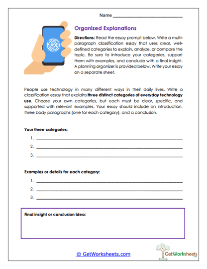 Essay Classification Planner Worksheet