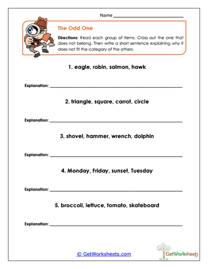 Odd One Out Worksheet