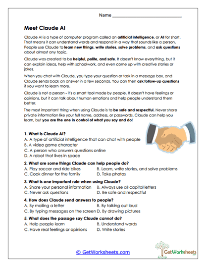 Meet Claude AI Worksheet