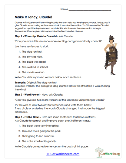 Make It Fancy, Claude! Worksheet