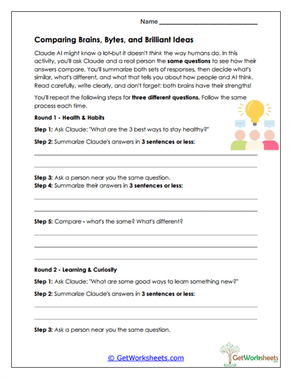 Comparing AI and Human Answers Worksheet