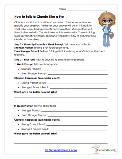 Better Prompt Writing Worksheet